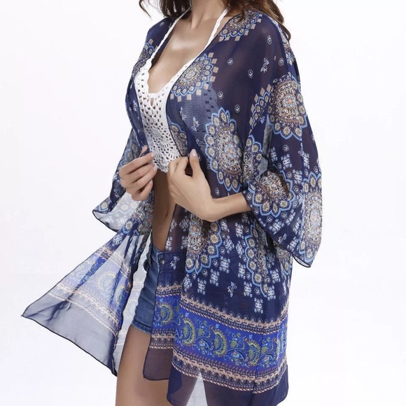 🌟New Boho Hippie Blue Beach Bikini Cute Kimono - Picture 3 of 8